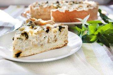 Cheese tart with cauliflower and mint
