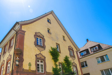 View on the historic architecture in Freiburg im Breisgau, Germany on a sunny day.