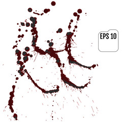 Set of realistic vector bloody splatters. Drop and blob of blood. Bloodstains. Isolated.  Red puddles