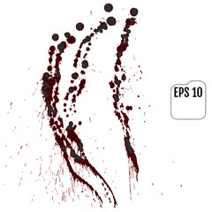 Set of realistic vector bloody splatters. Drop and blob of blood. Bloodstains. Isolated.  Red puddles