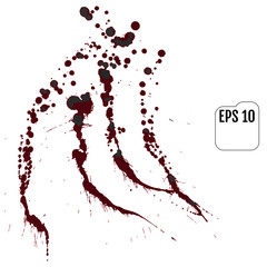 Set of realistic vector bloody splatters. Drop and blob of blood. Bloodstains. Isolated.  Red puddles