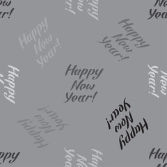 Happy New Year inscription seamless pattern. Stylish backdrop in gray colors for Christmas winter holidays design.