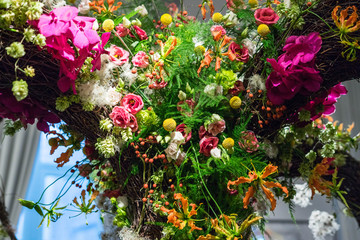 Indoor floral arrangement at the Alden Biesen Castle, Hasselt, Belgium