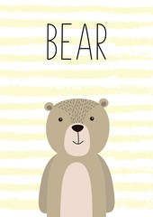 Cute card with hand drawn bear. Poster, card for children