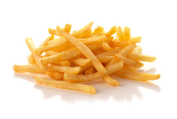 pile of french fries on a white background