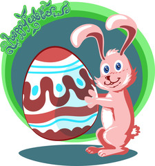 happy easter bunny holds easter egg cartoon style vector illustration.