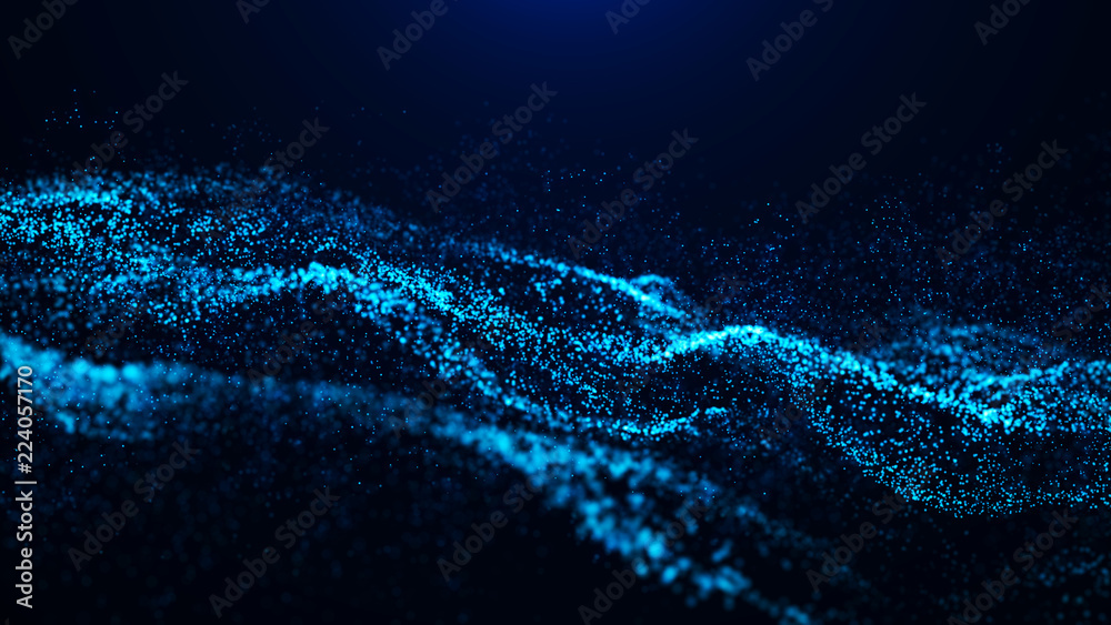 Fototapete Wave of particles. Abstract particle. Data visualization. Abstract digital background. 4k rendering.
