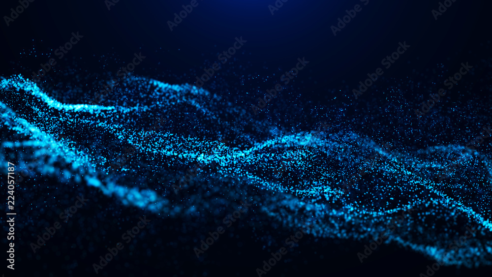Fototapete Wave of particles. Abstract particle. Data visualization. Abstract digital background. 4k rendering.