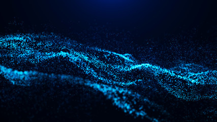 Wave of particles. Abstract particle. Data visualization. Abstract digital background. 4k rendering.