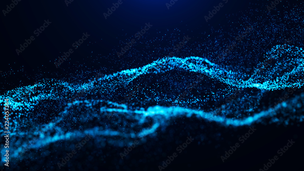 Aufkleber Wave of particles. Abstract particle. Data visualization. Abstract digital background. 4k rendering.