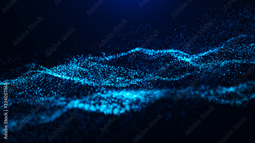 Aufkleber Wave of particles. Abstract particle. Data visualization. Abstract digital background. 4k rendering.