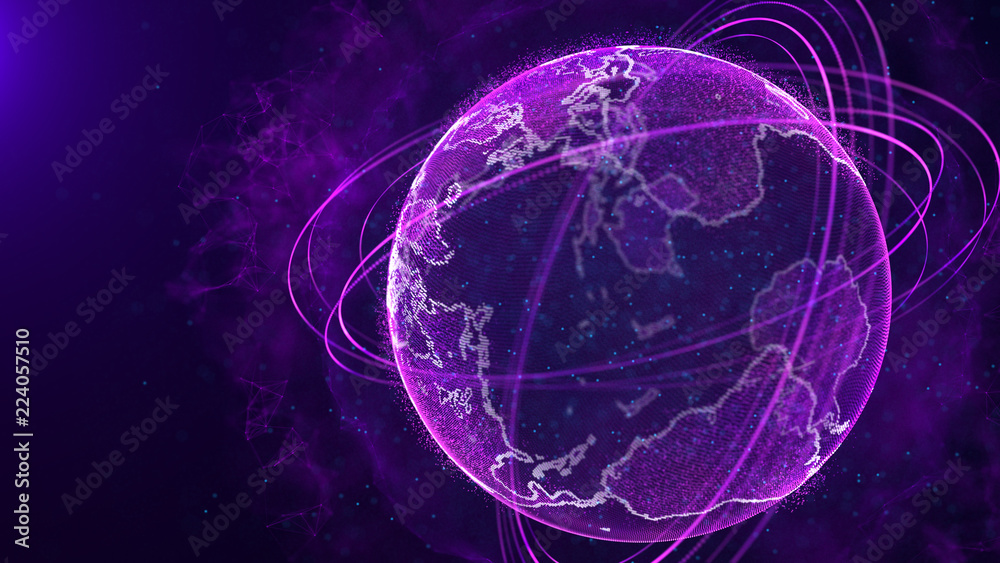 Fototapete Global network connection. World map point. Representing the global. Network connection. 3D rendering.