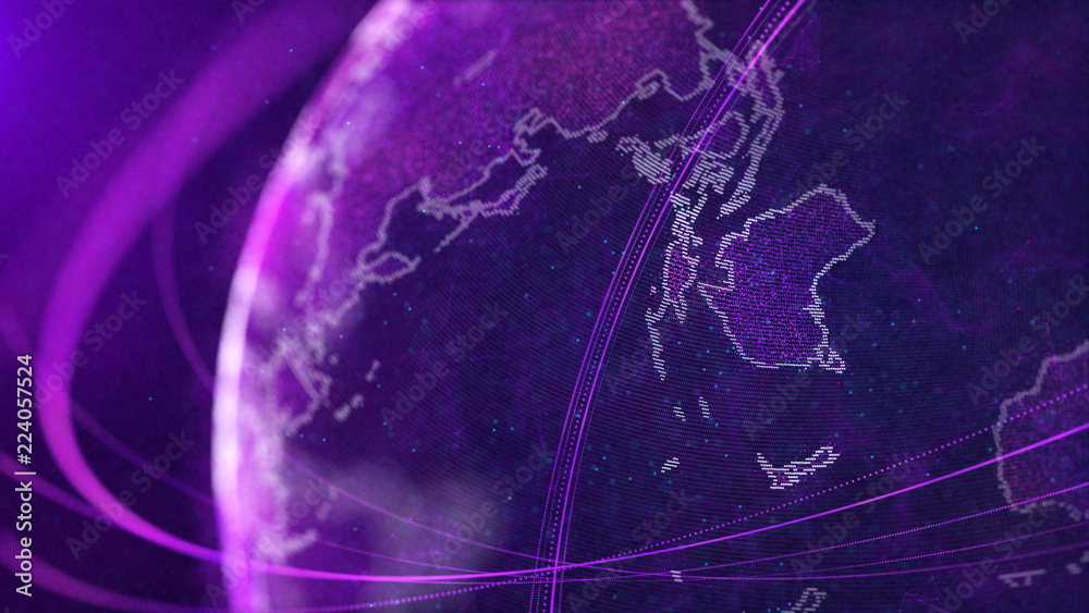 Fototapete Global network connection. World map point. Representing the global. Network connection. 3D rendering.