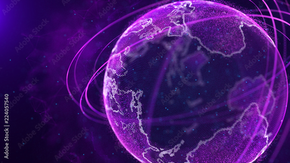 Poster Global network connection. World map point. Representing the global. Network connection. 3D rendering.