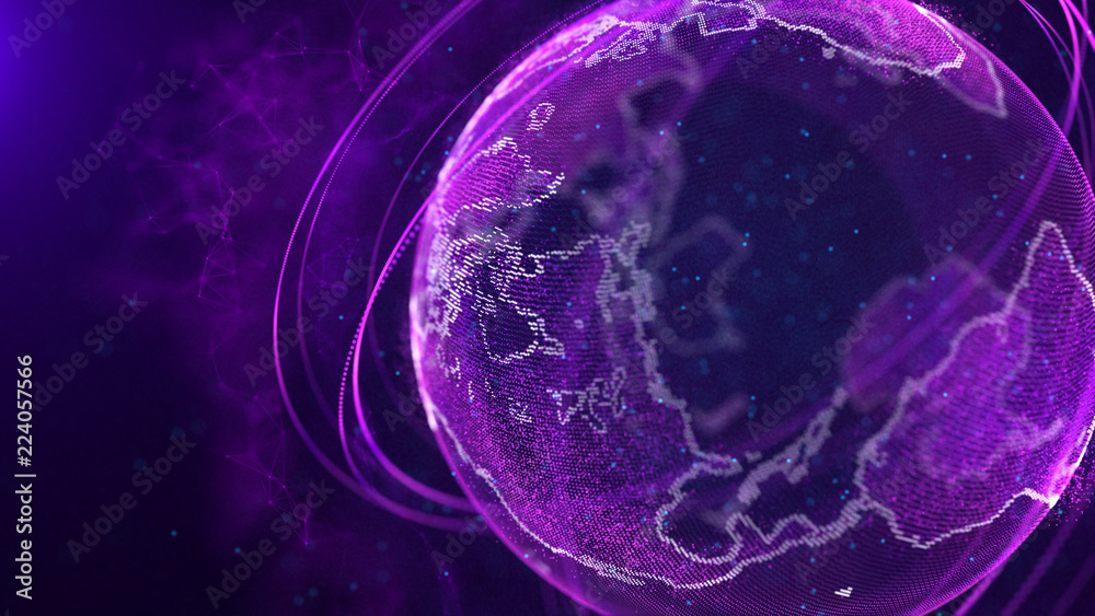 Poster Global network connection. World map point. Representing the global. Network connection. 3D rendering.