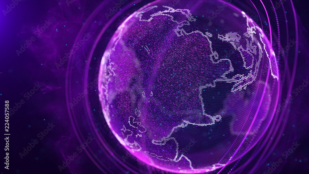 Poster Global network connection. World map point. Representing the global. Network connection. 3D rendering.
