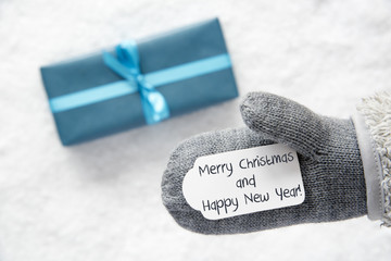 Turquoise Gift, Glove, Merry Christmas And Happy New Year