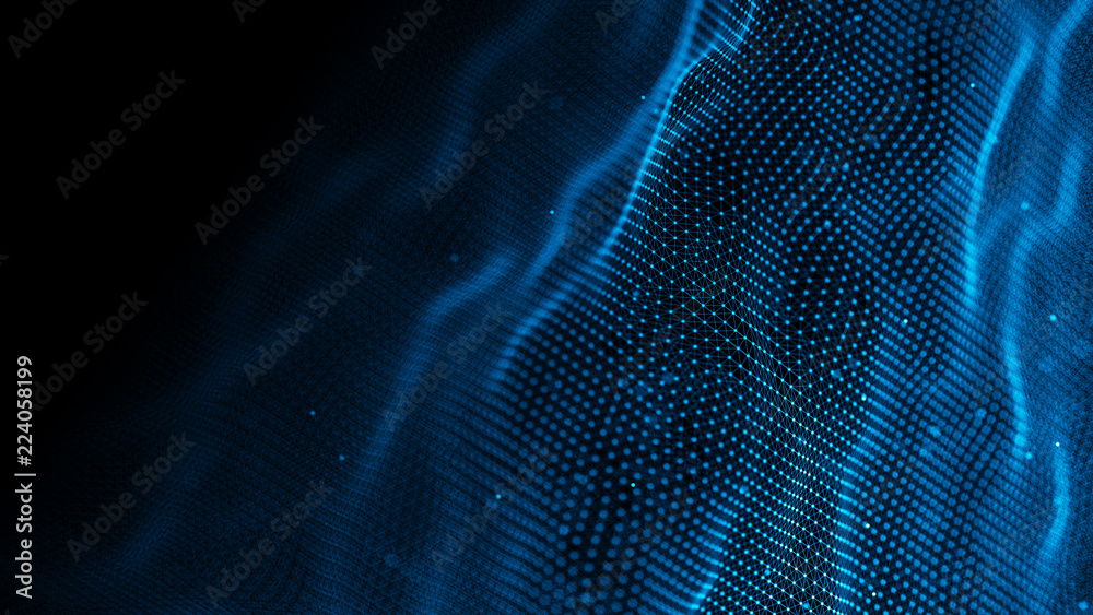 Aufkleber Data technology background. Abstract background. Connecting dots and lines on dark background. 3D rendering. 4k.