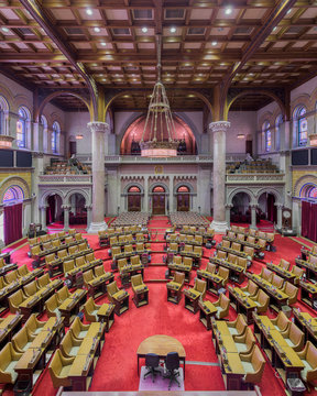 House of Assembly chamber from the balcony inside the New York State Capitol building in Albany