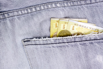Money cash currency ukraine in jeans pocket