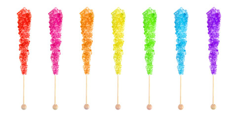 Seven Rainbow Colored Rock Candies on a Stick