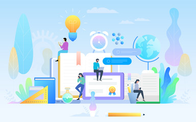 E-learning concept illustration of young people