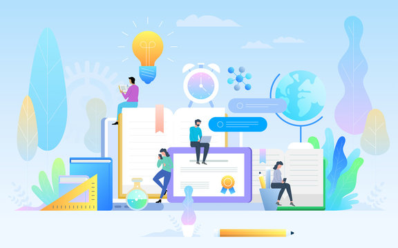 E-learning concept illustration of young people