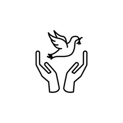 hand and dove with branch icon. Element of peace icon for mobile concept and web apps. Thin line hand and dove with branch icon can be used for web and mobile