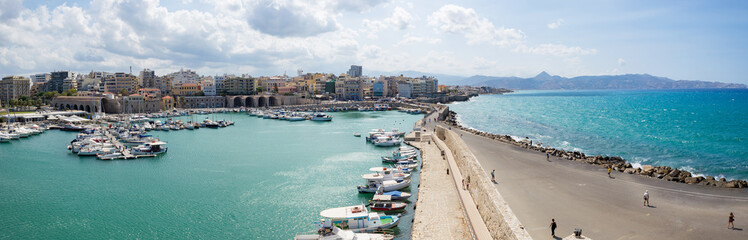 City of Heraklion seafront center marina port wall, Crete Greece