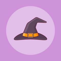 Witch hat flat line icon. Halloween elements. Vector illustration.