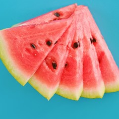 Watermelon slices on blue background