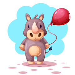Funny, cute cartoon rhino characters. Vector eps 10