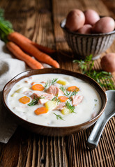 Lohikeitto – traditional salmon soup with potato, carrot and dill