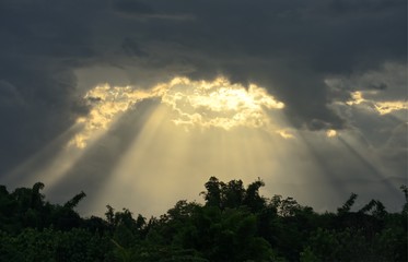 Sunbeam in cloudy sky background : Thailand