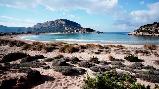 The famous Voidokilia Beach in Messinia Greece Peloponnese,  mediterranean Europe. Holidays travel adventure concept. Time lapse