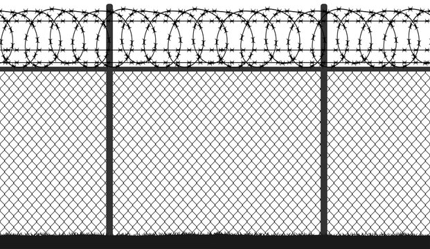 Fence wire mesh barbed wire, seamless vector silhouette