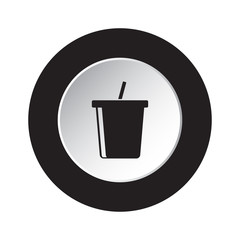 round black, white button icon - cold drink, straw