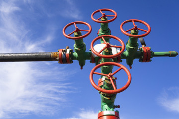Oil and gas processing plant with pipe line valves. Oil pipeline valves in the oil and gas...