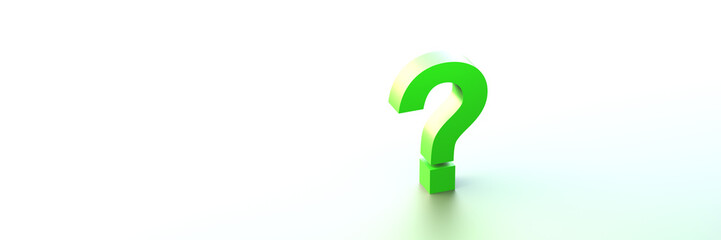 Green question mark background with empty space on left side. 3D Rendering.