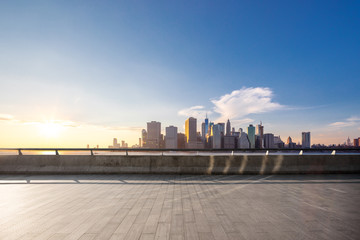Fototapeta na wymiar empty floor with modern cityscape in new york
