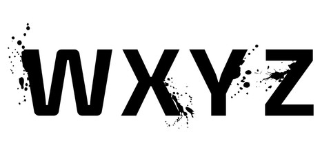 The characters of the alphabet, creative letters w, x, y, z with brush strokes, drops, splashes of ink and spray. Characters of English alphabet. Vector modern design elements for your art