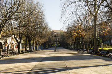 View of San Francisco park, in Oviedo, Spain, in the morning of a cold wintry day