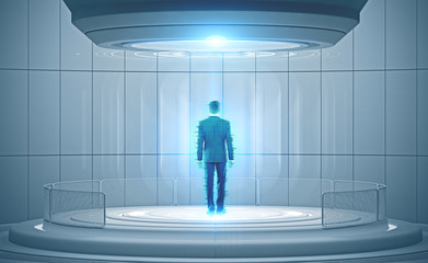 Man hologram in futuristic surrounding