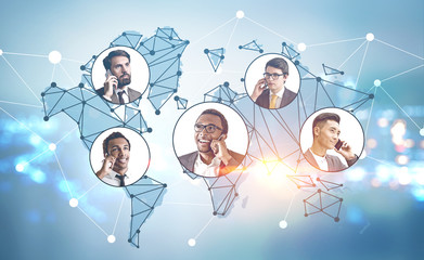 Businessmen on phone over world map