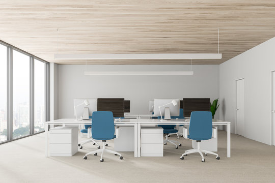 Wooden ceiling open space office interior