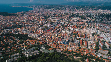 Nice France coast drone view of houses and city from the air