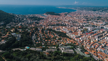Fototapeta na wymiar Nice France coast drone view of houses and city from the air