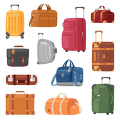 Travel bag vector luggage suitcase for journey vacation tourism illustration set of trip baggage and tour adventure case or handbag for tourist isolated on white background - 224071740