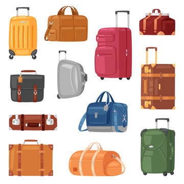 Travel bag vector luggage suitcase for journey vacation tourism illustration set of trip baggage and tour adventure case or handbag for tourist isolated on white background