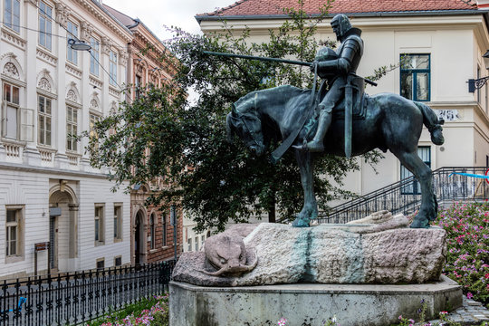 Equestrian Statue of St. George and the Dragon in Zagreb, Croatia, sculpted by Austrian sculptors Kompatscher and Winder